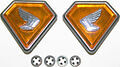 Honda CB750 - Orange Side Cover Emblem Set - OEM Ref. # 87126-341-000 & 87127-341-000   FREE SHIPPING